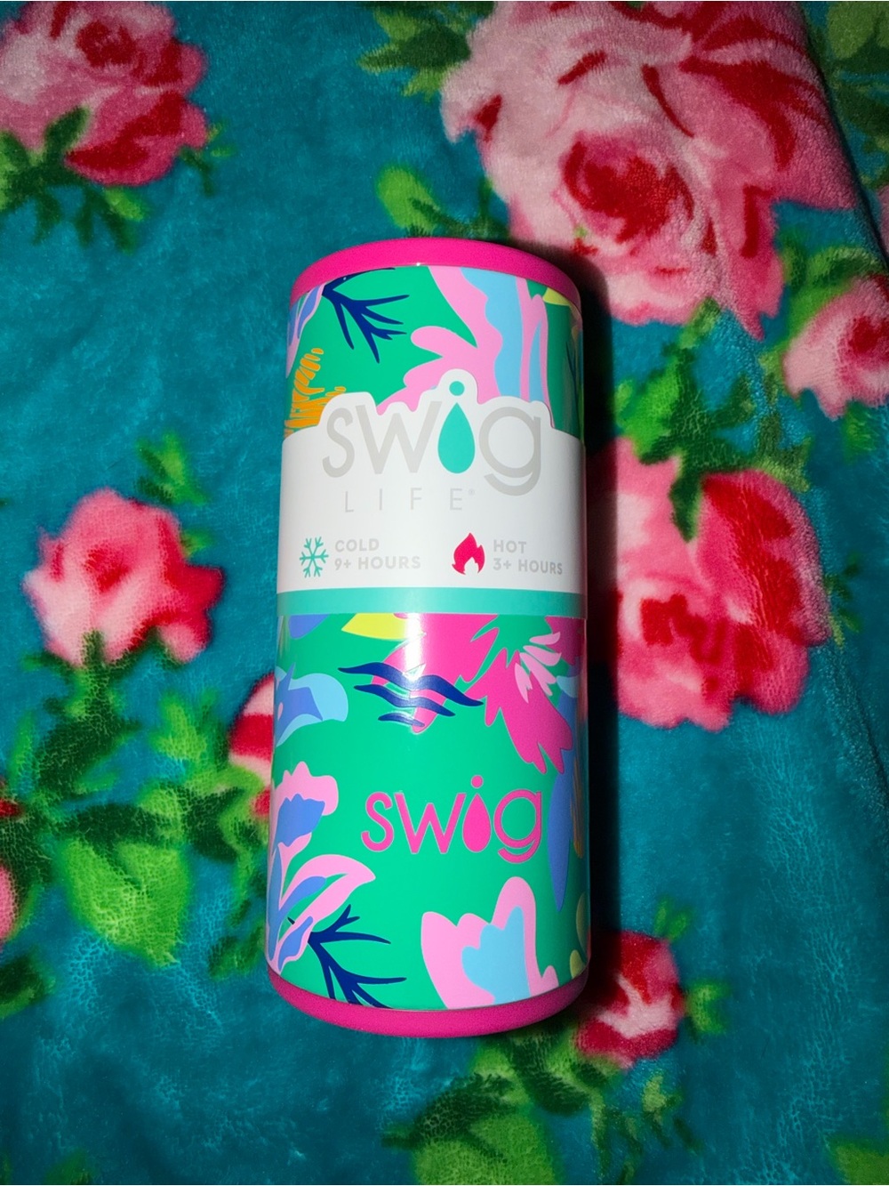 Swig Life Floral Insulated skinny can cooler- Teal & Pink
